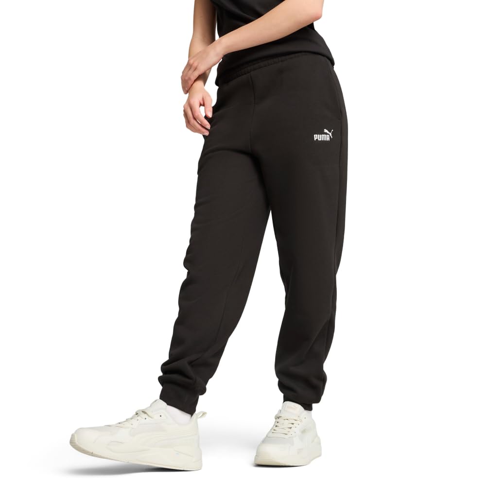 PUMA Women's Essentials Logo Fleece Sweatpants, Puma Black Cuff Leg Ss25, Small