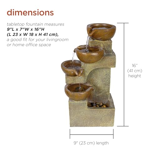 Alpine Corporation WCT726 Indoor/Outdoor Tabletop Tiered Pouring Pots Waterfall Fountain with Natural Stone Look, 16", Brown