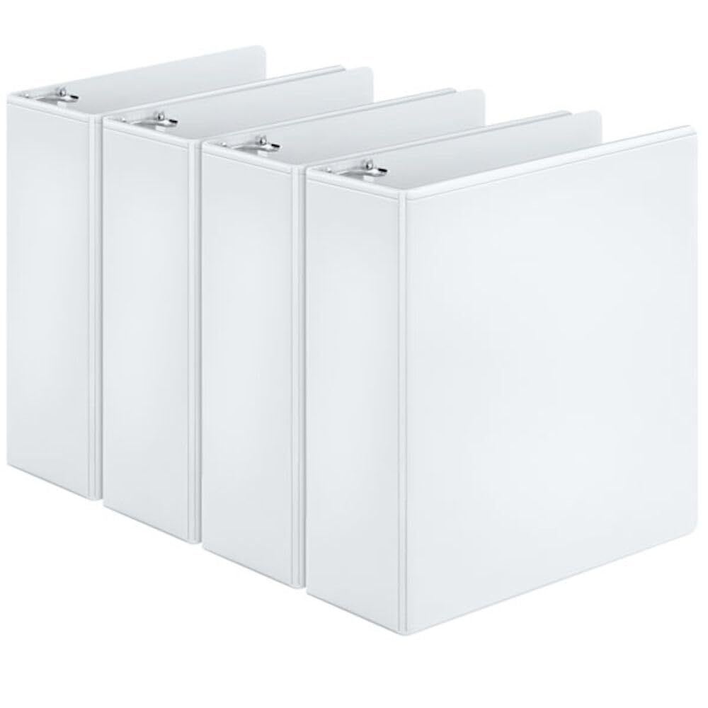 Cardinal Binders 3 Ring, 3 Inch Capacity, ClearVue Customizable Cover, White, Holds 625 Sheets, Eco-Friendly Recycled Board, Non-Stick PVC-Free, Back-Mounted Rings, 4-Pack for Office or School
