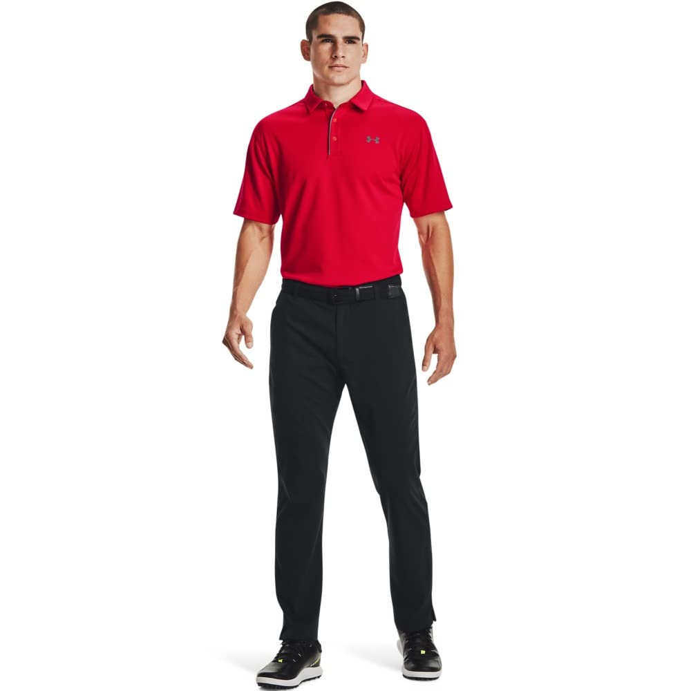 Under Armour Mens Tech Golf Polo, Red (600)/Pitch Gray, Large Tall