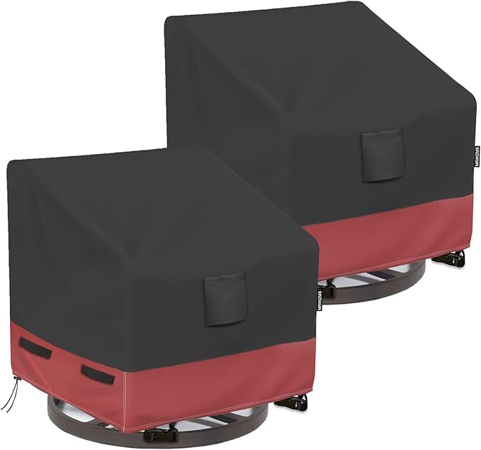2 Pack Outdoor Swivel Lounge Chair Cover 600D Heavy Duty Outdoor Chair Covers, 100%Waterproof Tear-Resistant,UV Resistant, Swivel chair cover Fits 30Lx34Dx38.5H in, Noble black/red combo