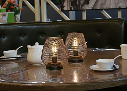JHY DESIGN Set of 2 Metal Cage LED Lantern Battery Powered, Cordless Accent Light with LED. Great for Weddings,Parties,Patio, Events for Indoors Outdoors.