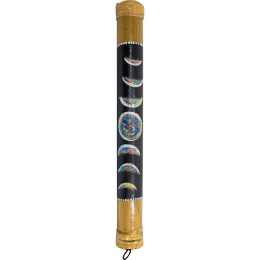16" Handmade & Painted Bamboo Rainstick Moon Phases Ethically made in Bali