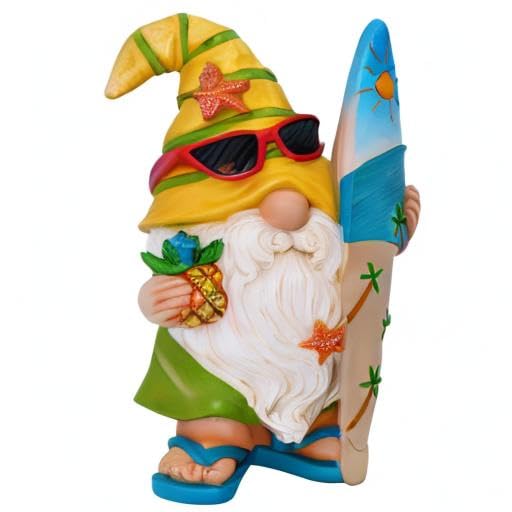 Mood Lab Garden Gnome - Surfer Gnome Figurine - 9.1 inch (23.2cm) Tall Funny Lawn Statue - for Outdoor & House Decor