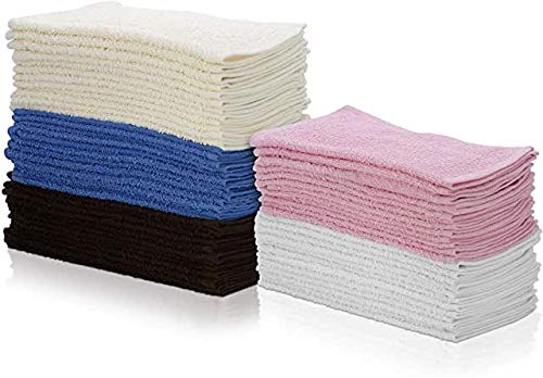 SIMPLI-MAGIC Cotton Wash Cloths 12"x12" (50 Pack) – Highly Absorbent Soft Towels – Commercial Terry Washcloth for Face, Hand, Bath, Kitchen, Gym & Hotel (Multicolor)