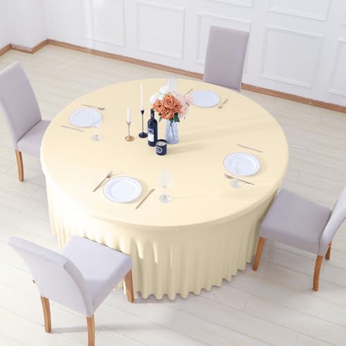 4 Pack Champagne Cloth Tablecloth for 5 FT Round Table, Circle Picnic Table Cloths for Outdoors, Table Cloths for 60 Inch Circular Tables for Wedding Photography Social Events Engagement Party Decor