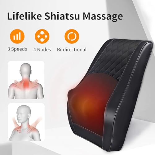 Boriwat Back Massager Neck Shoulder Massager with Heat, Shiatsu Massage Pillow for Pain Relief, Masseur for Neck, Back, Shoulder and Leg, Gifts for Men Women Mom Dad, Stress Relax at Home and Office