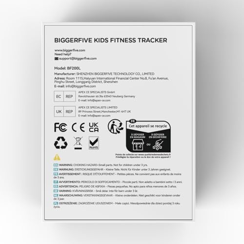 BIGGERFIVE Vigor 2 L Kids Fitness Tracker Watch for Boys Girls Ages 5-15, Activity Tracker, Heart Rate Sleep Monitor, IP68 Waterproof, Pedometer, Calorie Step Counter Watch, Black