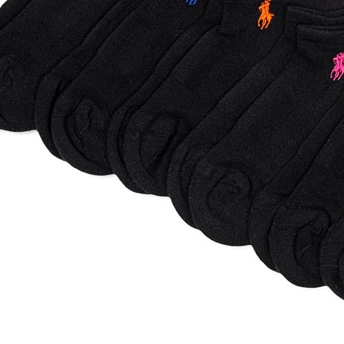 POLO RALPH LAUREN Women's Performance Cotton Low Cut Socks - 6 Pair Pack - Breathable Mesh & Sport Cushioning, Black Assorted, 4-10