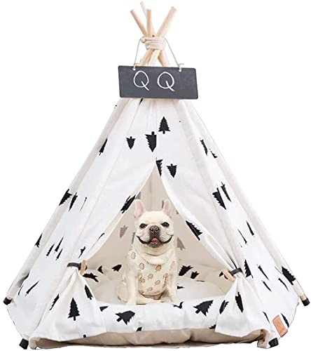 Pet Teepee for Dogs/Puppy and Cats with Thick Cushion Portable 24in Pet Tent with Blackboard Pet Houses Bed for Small Puppy Dog Indoor Outdoor