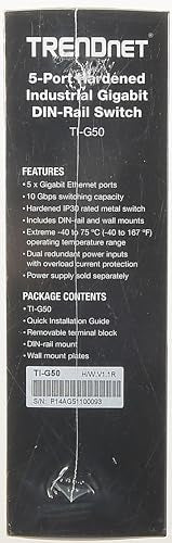 TRENDnet 5-Port Hardened Industrial Gigabit DIN-Rail Switch, 10 Gbps Switching Capacity, IP30 Rated Network Switch (-40 to 167 ºF), DIN-Rail & Wall Mounts Included, Lifetime Protection, Black, TI-G50