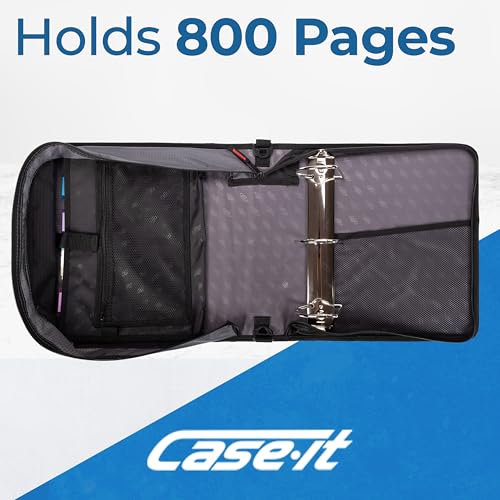 Case-it The King Sized Zip Tab Zipper Binder - 4 Inch D-Rings - 5 Subject File Folder - Multiple Pockets - 800 Sheet Capacity - Comes with Shoulder Strap - Jet Black D-186