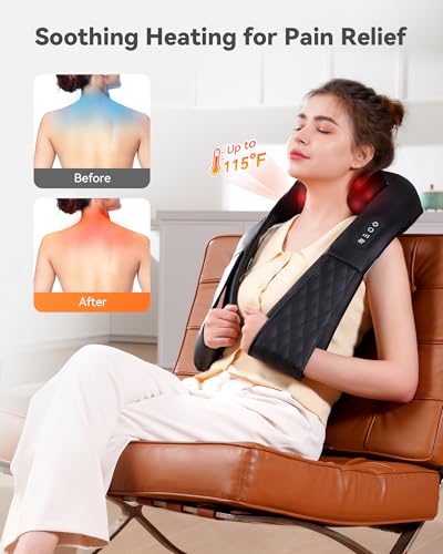 COPYJOY Neck Massager for Pain Relief Deep Tissue, Shiatsu Neck and Back Massager with Soothing Heat 4D Kneading Electric Massage Pillow for Shoulder,Waist, Leg, Body, Muscle, Whole Body Relaxation
