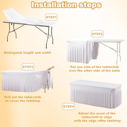 5 Pack White Rectangle Spandex Tablecloths for 60in Tables, 120Inch Stretchy Fitted 5FT Rectangle Table Clothes,Wrinkle Free Table Cover with Skirt for Wedding Party Dining Banquet