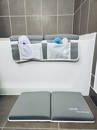 ADAM Bath Kneeler and Elbow Rest Pad Set - Adult Bath Pillow with Non-Slip, Waterproof, Plush Grey Kneeling Pad and Arm Support