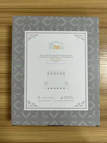 Fanna Black Flameless Taper Candles with 2 Remotes, Real Wax Battery Operated Candles with Timer for Halloween,10" Set of 6