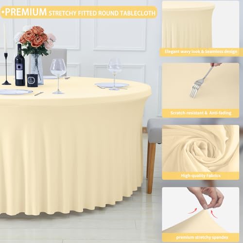 4 Pack Champagne Cloth Tablecloth for 5 FT Round Table, Circle Picnic Table Cloths for Outdoors, Table Cloths for 60 Inch Circular Tables for Wedding Photography Social Events Engagement Party Decor