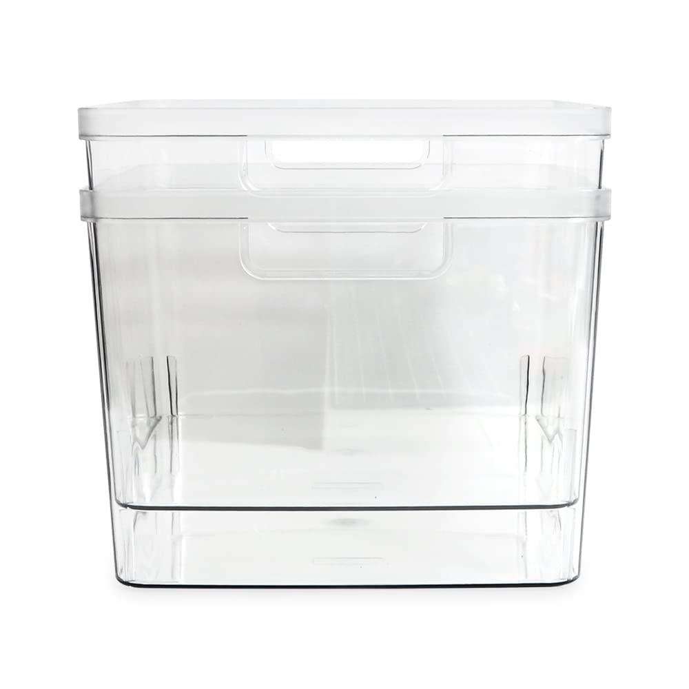 Isaac Jacobs 2-Pack Extra-Large Clear Storage Bins (11.5” L x 14” W x 9” H) w/Cutout Handles, Plastic Organizer for Home, for Kitchen, Fridge, Pantry, BPA Free, Food Safe (2-Pack, Extra-Large)