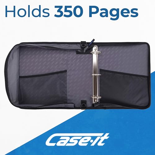 Case-it Universal Zipper Binder | 2-Inch O-Rings, 13-Inch Laptop/Tablet Padded Pocket, 400 Sheet Capacity, Multiple Storage Pockets & Shoulder Strap | School & Office Organizer | LT-007 Jet Black