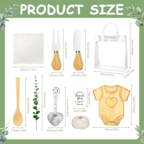 121Pcs Baby Shower Prizes for Game Winners 12 Sets Bamboo Cheese Board Spoon Fork Butter Spreaders Measuring Spoon Kitchen Towel Thank You Card Gift Bags Wedding Bridal Favors for Guests （Clothing）