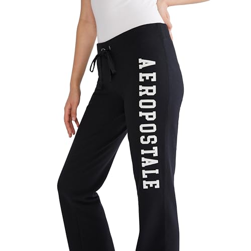 AEROPOSTALE Women's Aero Logo Fit and Flare Sweatpants, Dark Black, Small