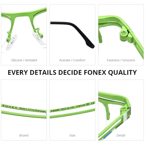 FONEX Colorful Pure Titanium Glasses Frame Men Semi Rimless Square Eyeglasses Eyewear (85890 Red)