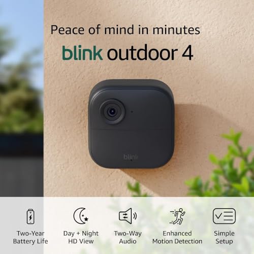 Blink Outdoor 4, Wireless smart security camera, two-year battery, 1080p HD day and infrared night live view, two-way talk – 1 camera system