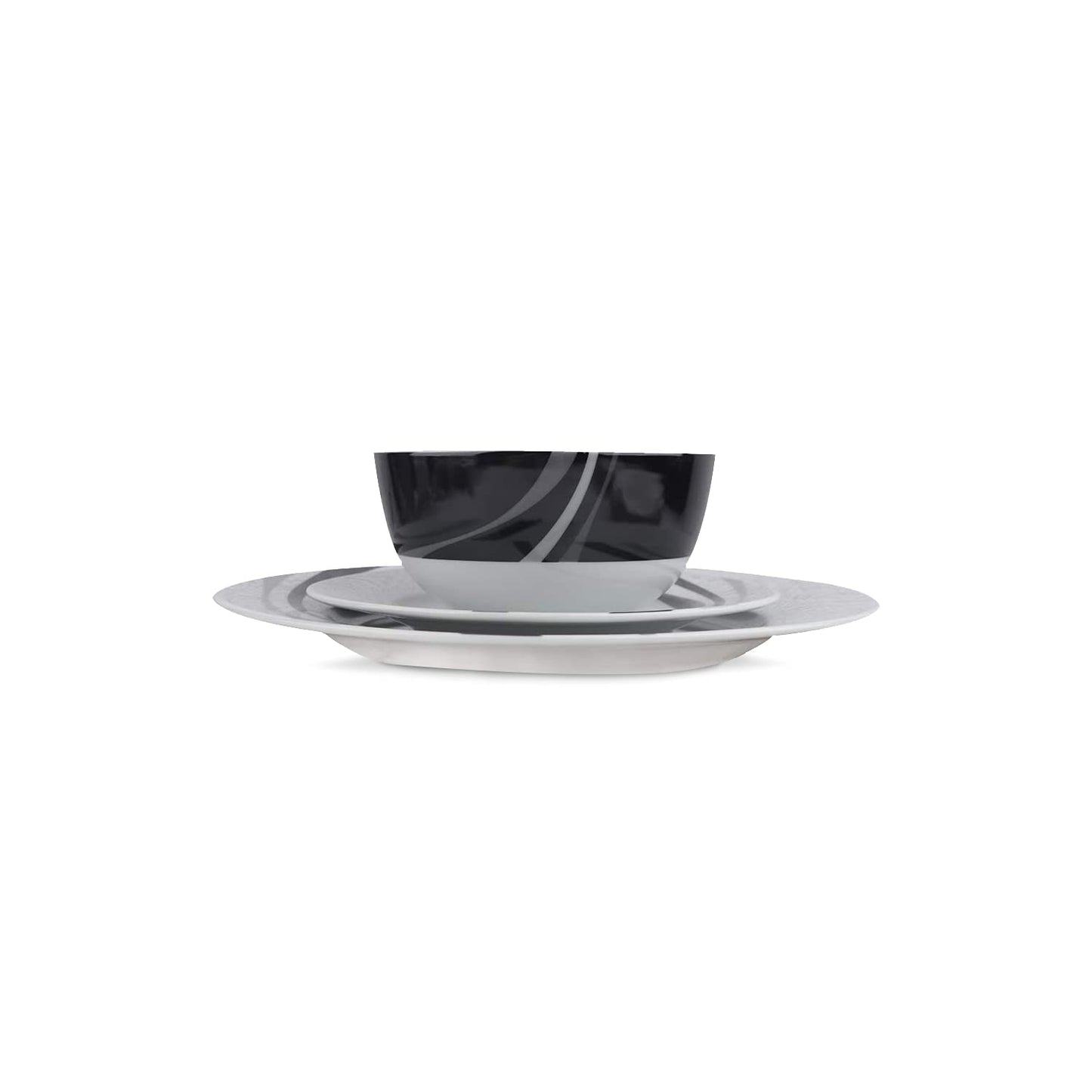 Amazon Basics 18-Piece Dinnerware Set, Plates, Dishes, Bowls, Service for 6, Swirl