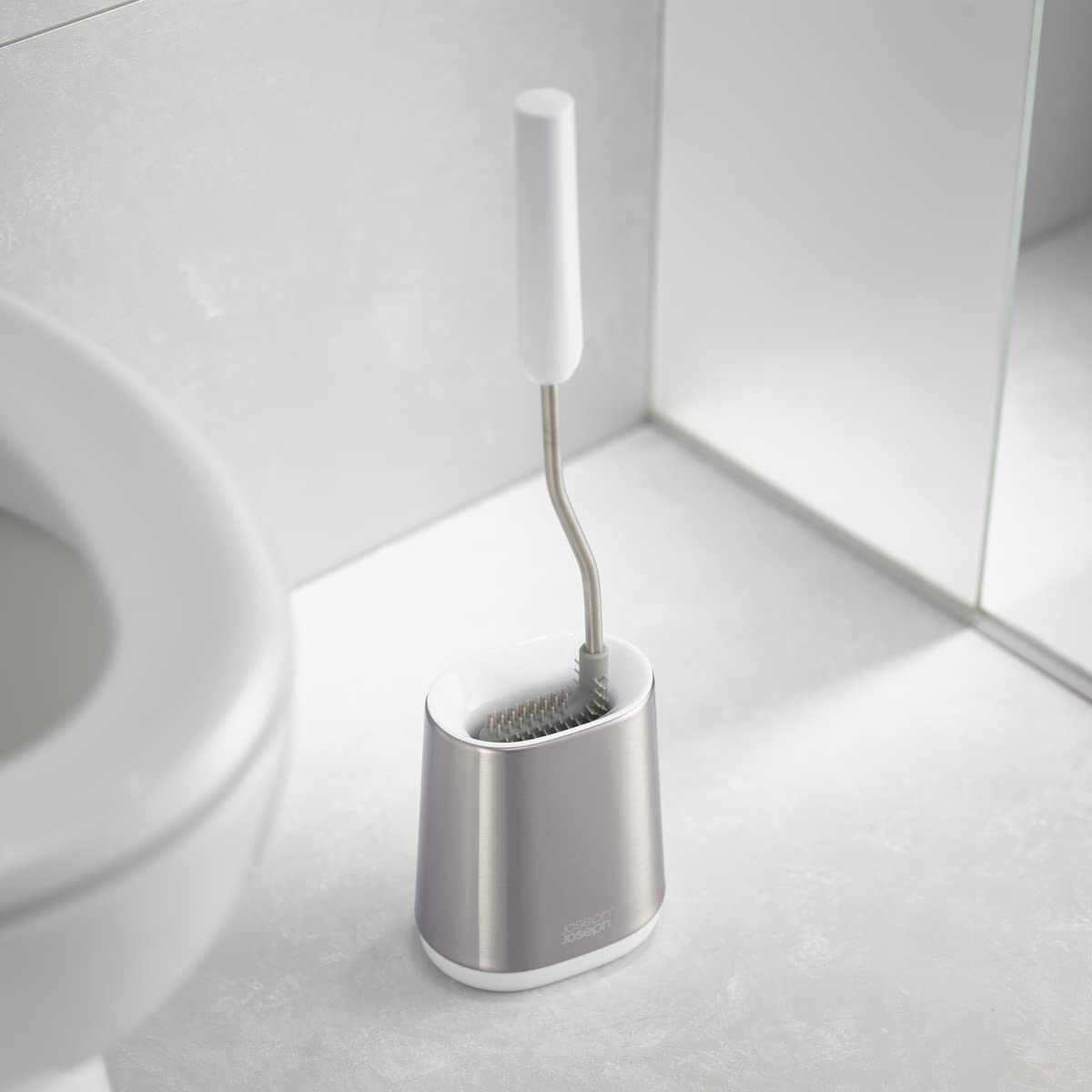 Joseph Joseph Flex Lite Silicone Toilet Brush with Slim Holder Stainless Steel Small Size