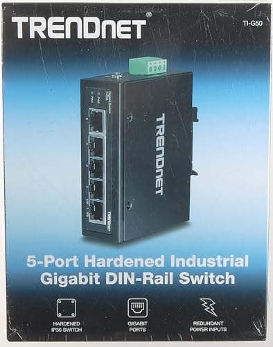TRENDnet 5-Port Hardened Industrial Gigabit DIN-Rail Switch, 10 Gbps Switching Capacity, IP30 Rated Network Switch (-40 to 167 ºF), DIN-Rail & Wall Mounts Included, Lifetime Protection, Black, TI-G50