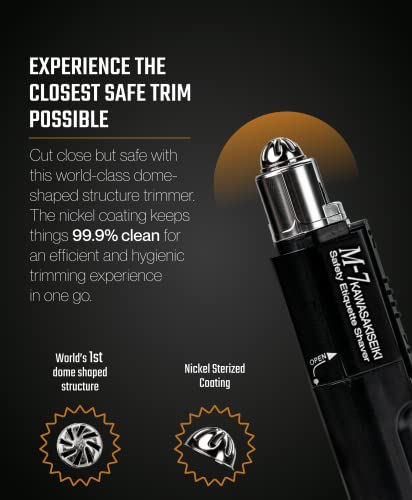 KAWASAKISEIKI M-7 Nose Hair Trimmer – Multifunctional Nose, Ears and Eyebrows Hair Trimmer for Men with Nickel Sterilized Coating and Self-Cleaning Water Resistant Design – Travel Pouch Included