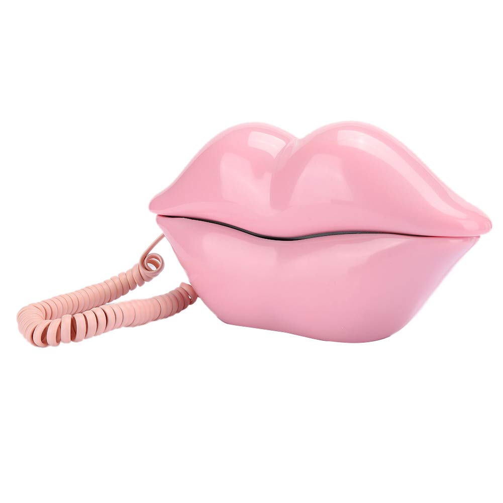 UPALDHOU Pink Lips Shape Desktop Landline Phone, European Style Home Telephone for Home Desk Telephone (Pink)