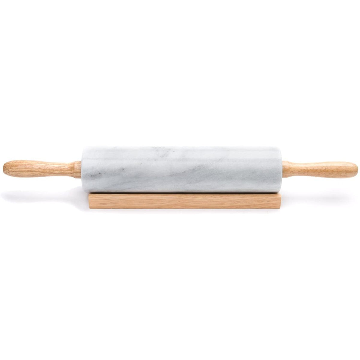 Fox Run Polished Marble Rolling Pin with Wooden Cradle, 10-Inch Barrel, White