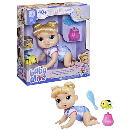 Baby Alive Crawl 'n Play Harper Hugs Electronic Crawling Baby Doll Set, Blonde Hair, Kids Toys for Girls & Boys 3 Years & Up, 10.75 Inches/27 cm