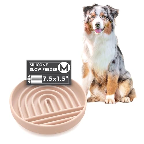 Should We Go? - The Slowdown Bowl Silicone Slow Feeder for Dogs & Puppies, Slow Eating, Modern Lick Mat Design, Reduces Gulping, Fits 2 Cups 7.5” Across x 1.5” Tall, Mealtime Challenge, Medium-Sand