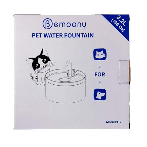 Cat Water Fountain - with 6 Carbon Filters + 3 Sponge Filters - Super Silent Cat Fountain - Faucet Cat Fountain - Quiet Water Pump - BEMOONY