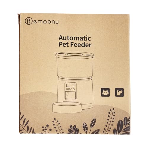 BEMOONY Automatic Cat Feeder 5L, Cat Food Dispenser with 1-6 Meals, Customized Feeding Schedule for Cats & Dogs, Dual Power Supply, Double Lock, 10s Voice, 3L Cat Feeder Including Desiccant Bag