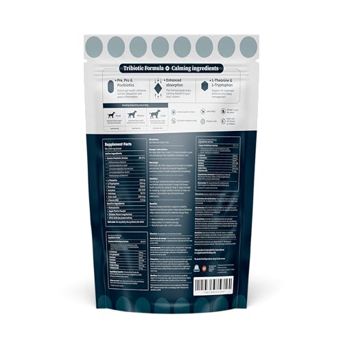 PetCultures Calming Supplement for Dogs, 30 Pks Powder, Probiotics for Dogs with 2 Bill CFU & 6 Canine Specific Strains, 100 mg L Tryptophan & L-Theanine for Dogs, Dog Anxiety Relief, Made in USA