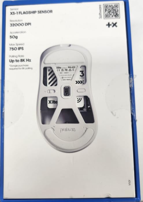 Pulsar Gaming Gears Xlite V4 Wireless Gaming Mouse Large Size - Lightweight 58g, Right Hand, 8K Ready, Lag-Free 2.4GHz, XS-1 32000 DPI Sensor, White