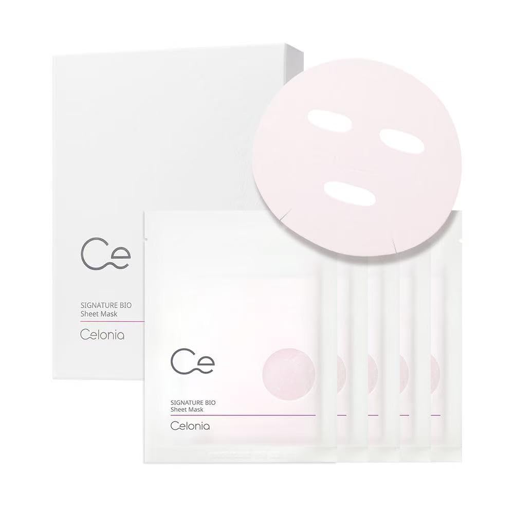 CELONIA Signature Bio Facial Sheet Mask, Stem Cell Deep Hydrating Face Mask, Anti Aging Treatment For Healthy Glowing Skin, Minimize Pores, Reduce Fine Line, Boost elasticity, Correct Redness 5PC