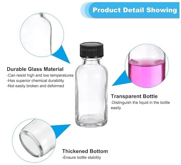 MRS Distributors 1/2 Oz Boston Round Clear Glass Bottle With Black Phenolic Polycone Liner Caps- 144 PACK; Perfect For Perfumes, Essential Oils, Aromatic Blends, Bath and Body, Reagent Liquids 15ml