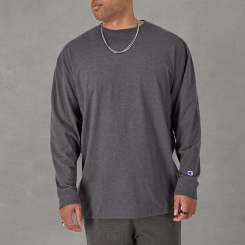 Champion Men's Classic Long Sleeve Tee Shirt, Granite Heather, XL