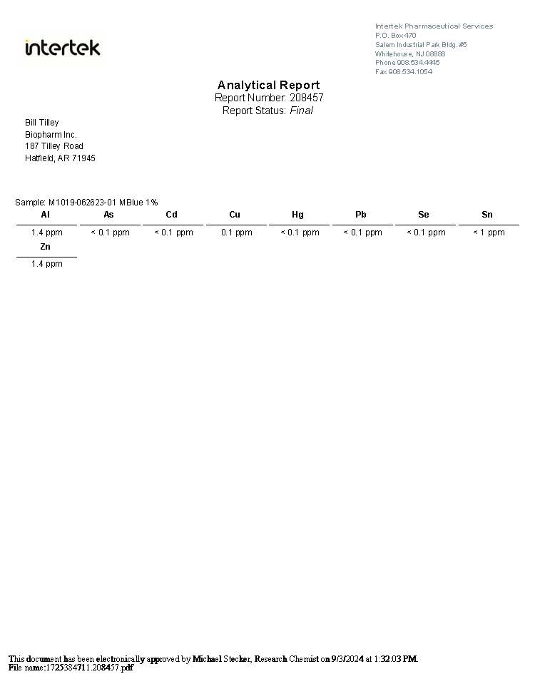 Biopharm Methylene Blue, 1% USP (Pharmaceutical) Grade: 2×50 mL Twin Pack Glass: 3rd Party Tested