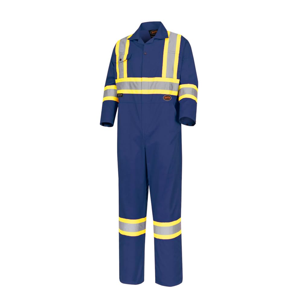 Pioneer High Visibility Safety Work Coveralls for Men - Reflective Tape - Class 1 - 7 Pockets - Navy Blue - 46