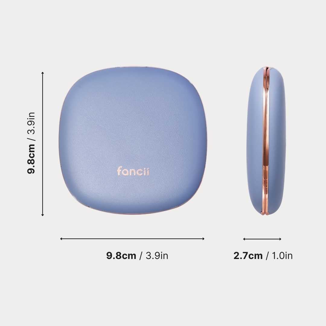 Fancii Mila 2 LED Lighted Compact Makeup Mirror, Rechargeable, 10x /1x Magnifying, Tru-Glow Light System, Vegan Leather, Small Travel Mirror for Purses (Harbor Blue)