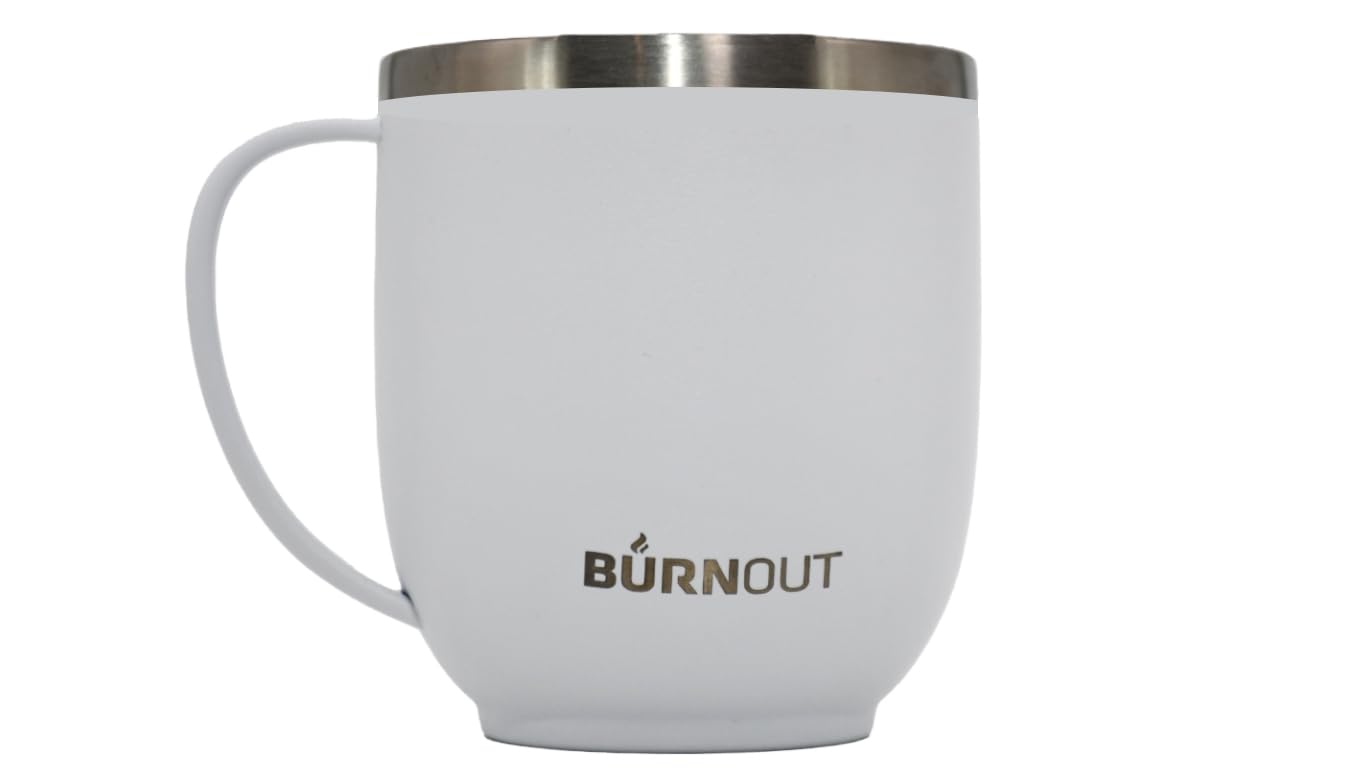 BurnOut Temperature Regulating Home & Office Mug, 12 oz White - Drink Now & Heat-Zorb Tech