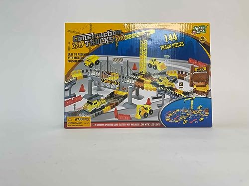 Construction Race Tracks Set, Flexible Train Tracks w/ 2 Electric Construction Race Vehicles w/Lights, STEM Engineering Race Track Toys with Dump Truck, Crane Assort Acessories for Boys Girls