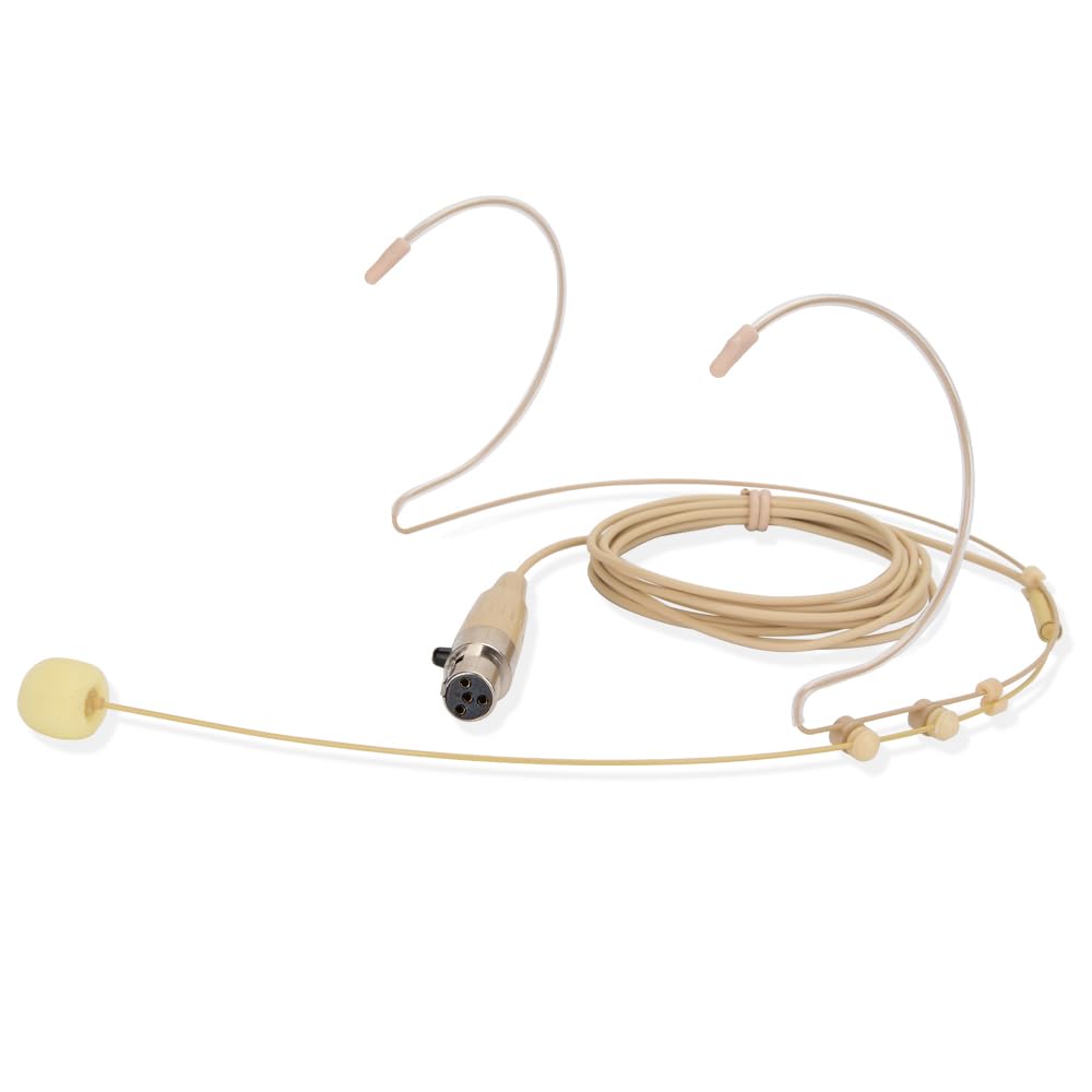 YXG Headworn Earset Over Ear Hanging Mic Low Profile Light-Weight Microphone Compatible with Shure Wireless System Bodypack Transmitter with 1.45m Cable Mini XLR 4 Pin TA4F Plug(Skin Tone), Beige MIC