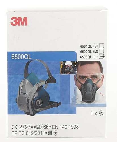 3M Personal Safety Division 6503QL Rugged Comfort Quic-Latch Half-Facepiece Reusable Respirators, Large, Grey/Teal
