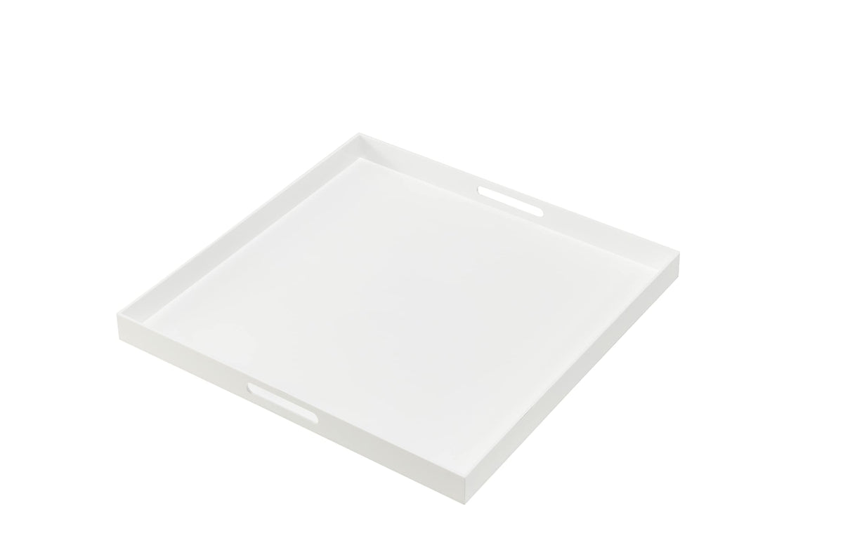 MUKEEN Clear Oversize Acrylic Serving Tray with Handles 20x20 Inch -Spill Proof- Decorative Trays Countertop Organiser for Ottoman,Nightstand, Sidetable, Butler… (20x20, White)